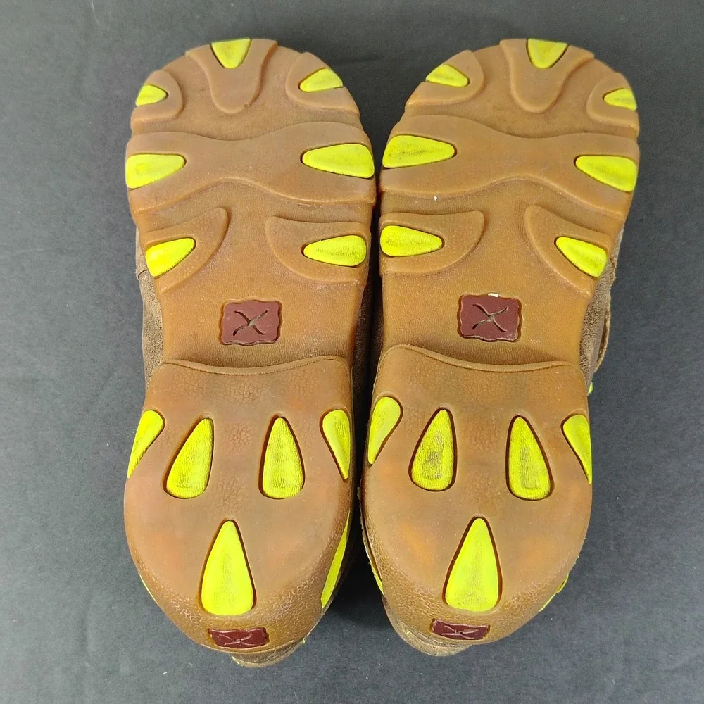 Twisted X Driving Moc Boys 4M Brown Leather Neon Green Accents YDM0001 Shoes